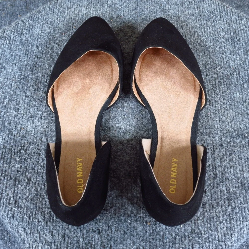 Old Navy D'Orsay Women Pointed Toe Flat 7 Career Professional Black Faux Suede
